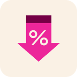 cartoon pink percentage in an arrow pointing down