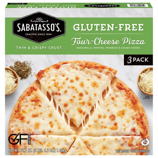 Frozen Meals Sabatasso's Gluten-Free Four-Cheese Pizza, 52.5 oz hero