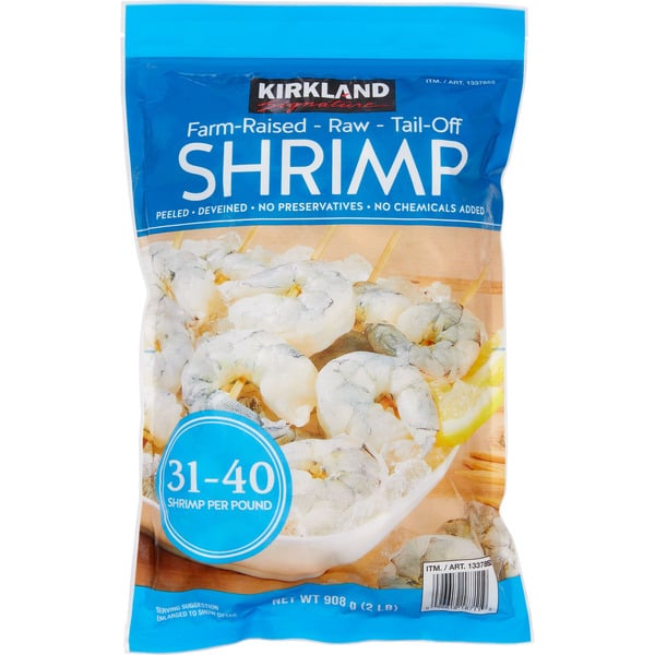 Frozen Meat & Seafood Kirkland Signature 31-40 Raw Tail Off Shrimp, 2 lbs hero