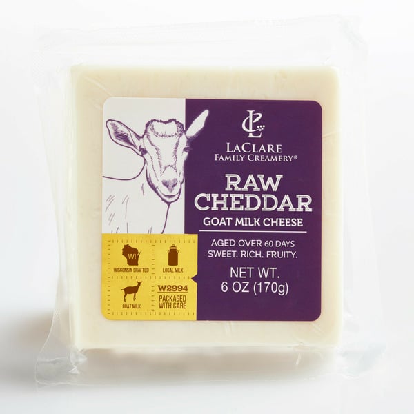 Specialty Cheeses LaClare Family Creamery Raw Cheddar, Goat Milk Cheese, hero