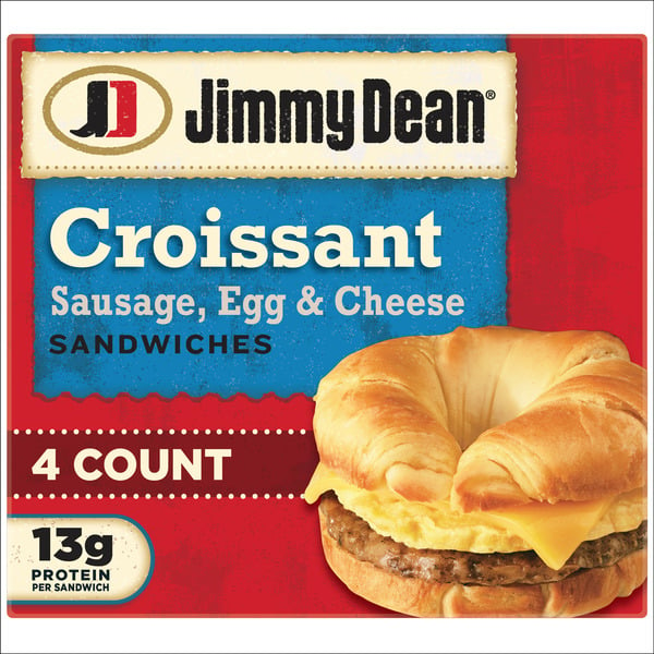 Frozen Breakfast Jimmy Dean Croissant Breakfast Sandwiches with Sausage, Egg, and Cheese, Frozen, 4 Count hero