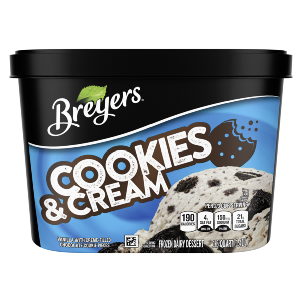 Ice Cream & Ice Breyers Frozen Dairy Dessert, Cookies & Cream hero