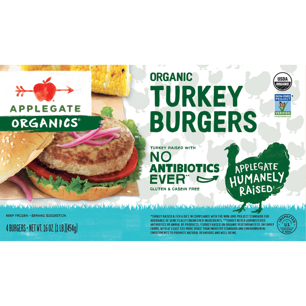Frozen Meat & Seafood Applegate Organics Organic Turkey Burgers (Frozen) hero