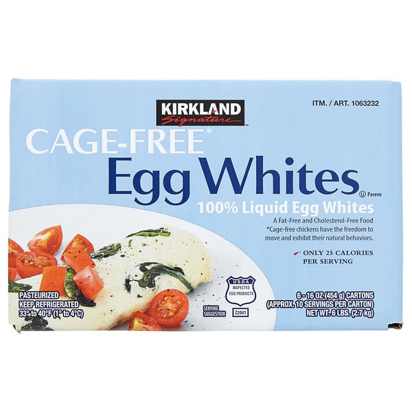 Eggs Kirkland Signature Cage Free Egg Whites, 6 x 16 oz hero