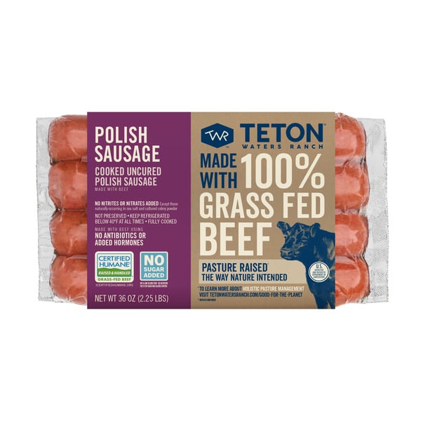 Hot Dogs, Bacon & Sausage Teton Waters Ranch Uncured Grass-Fed Beef Polish Sausage, 2.25 lbs hero