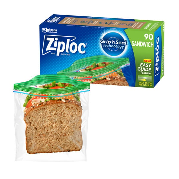 Food Storage Ziploc Sandwich Bags with New EasyGuide™ Texture and Grip 'n Seal Technology hero