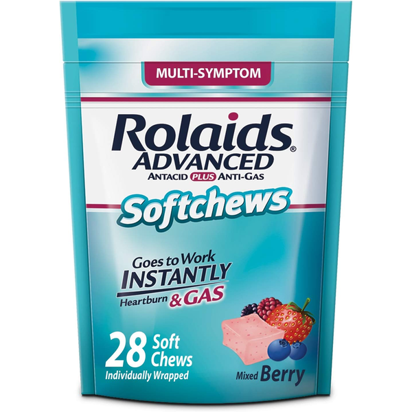 Digestive Health Rolaids Advanced Antacid Plus Anti-Gas Softchews, 28 Count, Mixed Berry hero