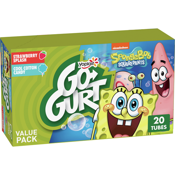 Yogurt Go-Gurt SpongeBob Strawberry and Cotton Candy Kids Fat Free Yogurt Tubes hero