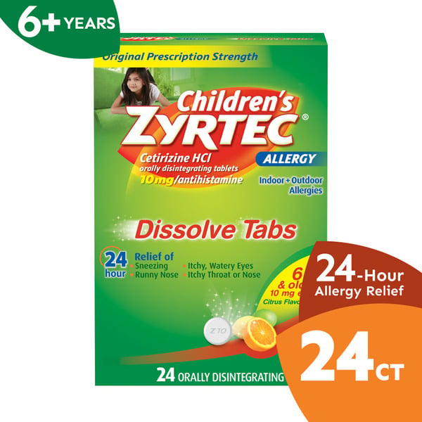 Allergy & Sinus ZYRTEC Children's 24 HR Allergy Relief Dissolve Tablets, Citrus hero