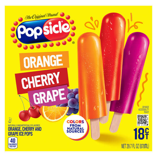 Frozen Dessert & Novelties Popsicle Ice Pops Orange Cherry Grape hero