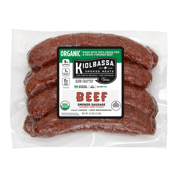 Hot Dogs, Bacon & Sausage Kiolbassa Provision Co Organic Grass Fed Beef Sausage hero
