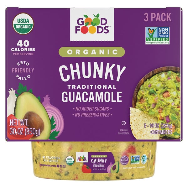 Dips & Spreads Good Foods, Llc Organic Chunky Guacamole, 3 x 10 oz hero