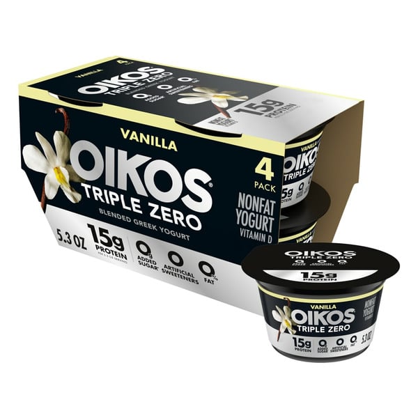 Yogurt Oikos Vanilla 15g Protein, 0 Added Sugar, Nonfat Greek Yogurt Cups hero