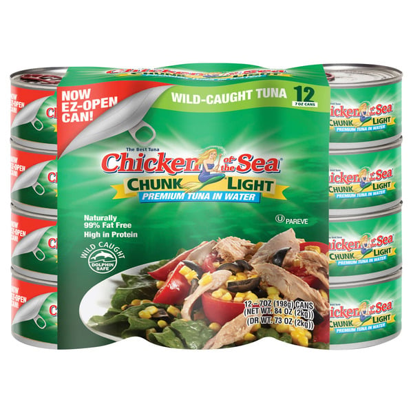 Canned Fish Chicken of the Sea Chunk Light Tuna in Water, 12 x 7 oz hero