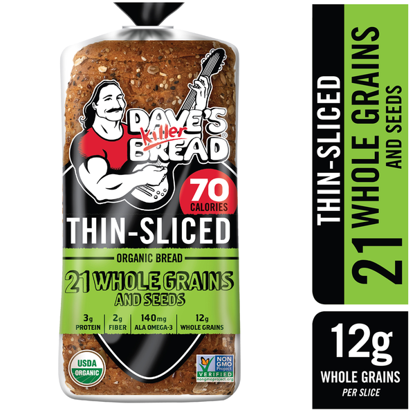 Bread Dave's Killer Bread 21 Whole Grains & Seeds Thin-Sliced, Whole Grain Organic Bread, 20.5 oz Loaf hero