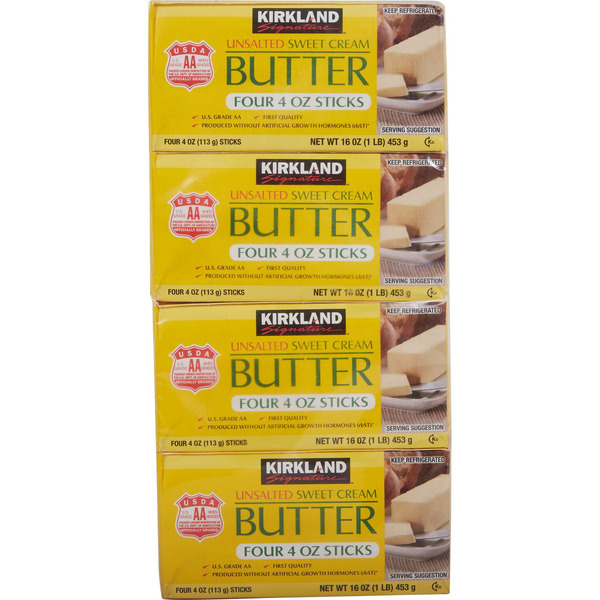 Butter Kirkland Signature Unsalted Butter, 4 x 4 oz hero