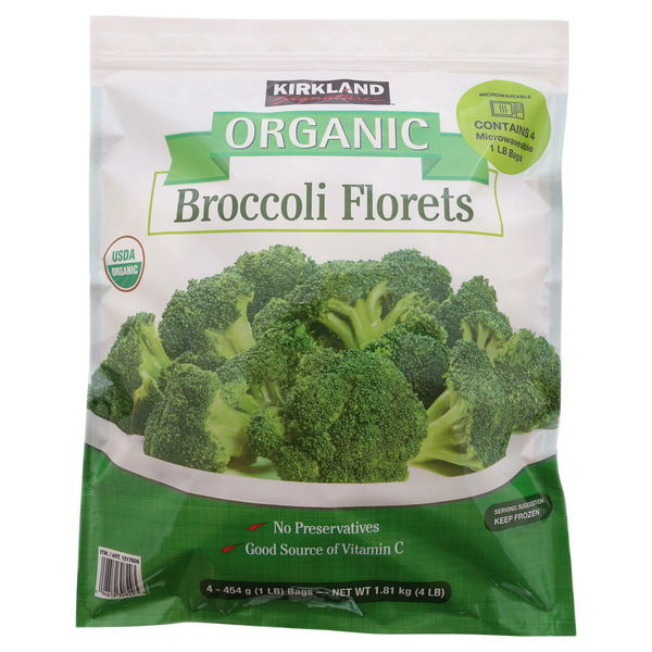 Frozen Fruit & Vegetables Kirkland Signature Organic Broccoli Florets, 4 x 1 lb hero