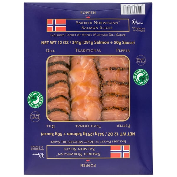 Packaged Seafood Foppen Norwegian Traditional, Dill, and Pepper Smoked Salmon Slices hero
