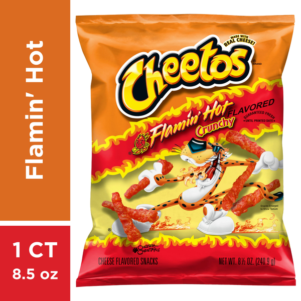 Chips & Pretzels Cheetos Crunchy Cheese Flavored Snacks, Flamin' Hot Flavored hero