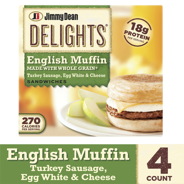 Frozen Breakfast Jimmy Dean Delights Turkey Sausage, Egg White & Cheese English Muffin Breakfast Sandwiches hero