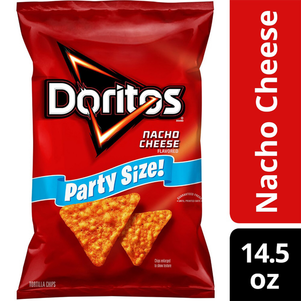 Chips & Pretzels Doritos Tortilla Chips, Nacho Cheese Flavored, Party Size hero