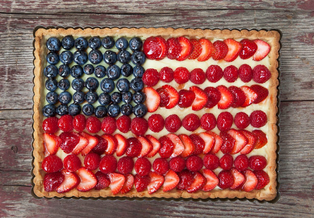 American Flag Tart with Fresh Berries and Pastry Cream.
