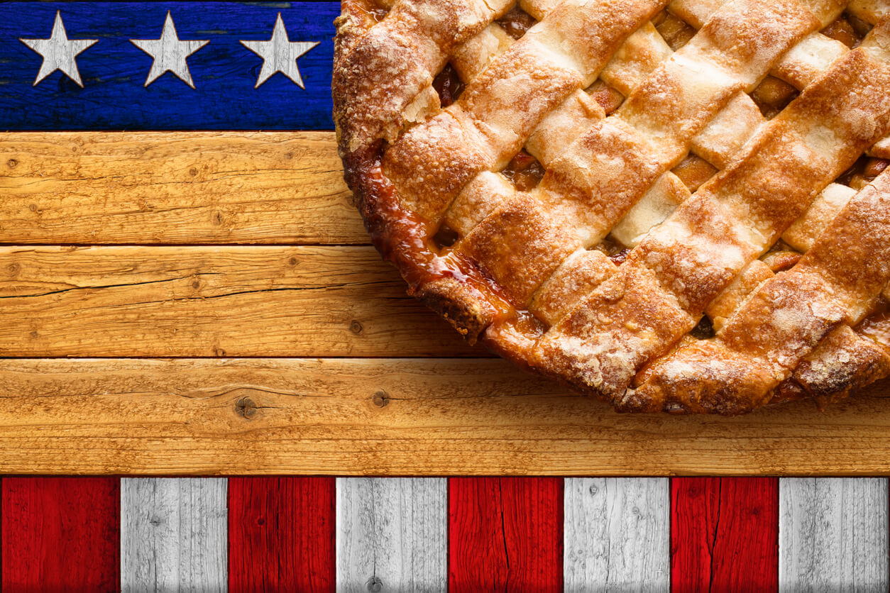 Homemade Apple Pie on Rustic Patriotic Stars and Stripes Table
