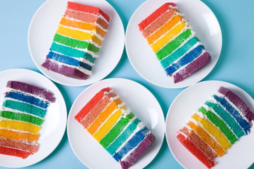 slices of rainbow cake