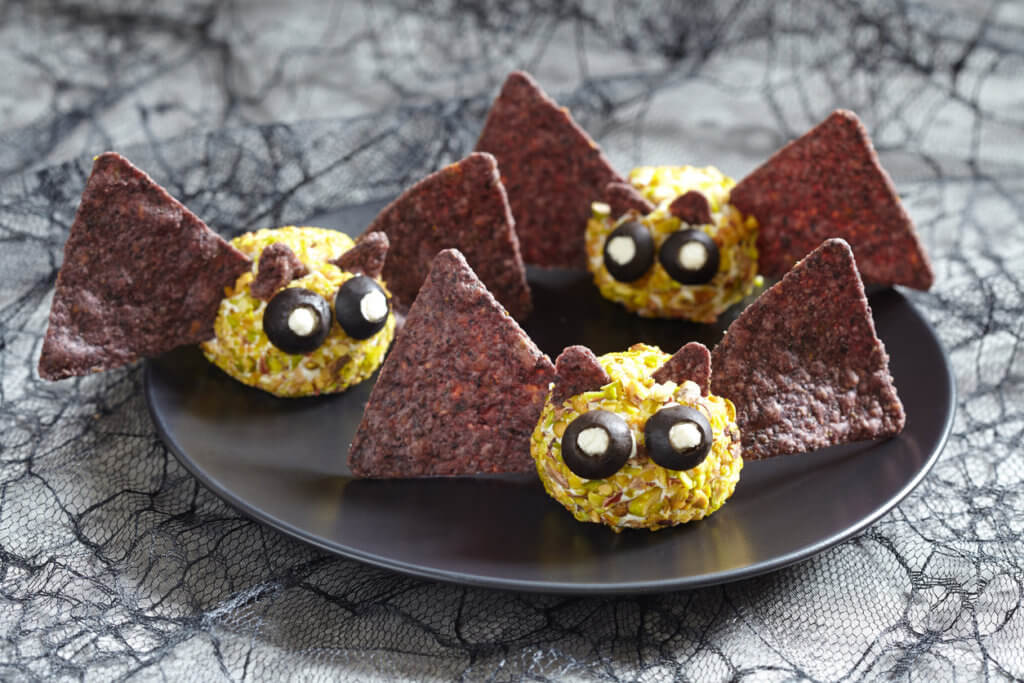 Cute bat cheese ball for Halloween party.
