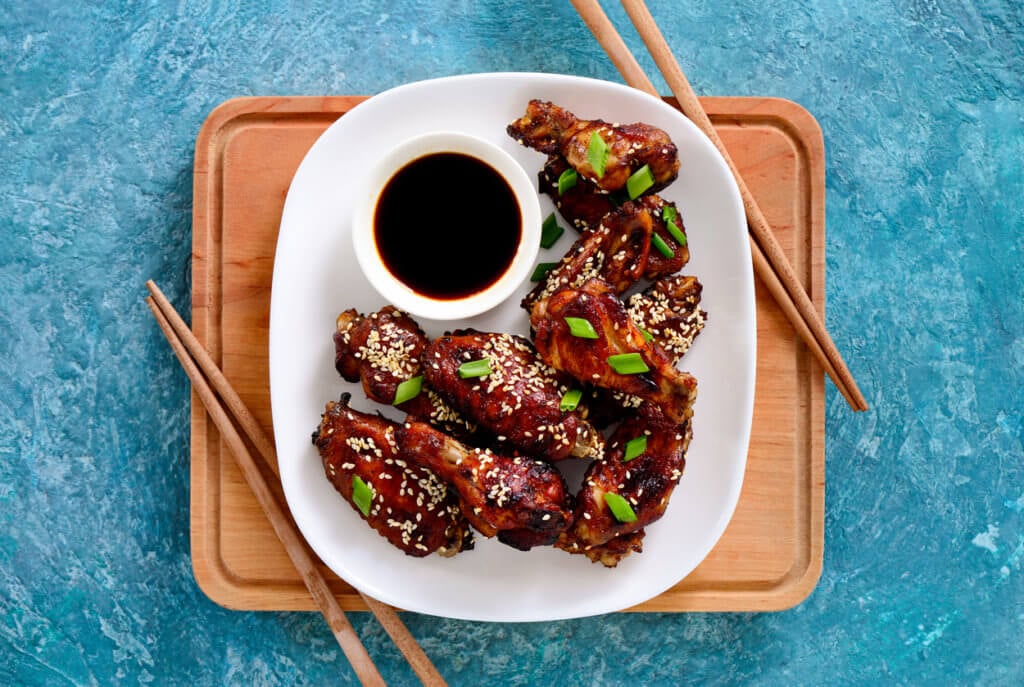 Chicken wings cooked on asian style recipe.