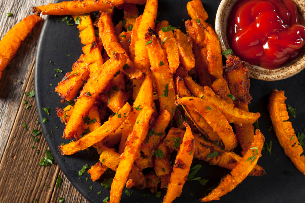 Homemade Organic Pumpkin French Fries with Ketchup