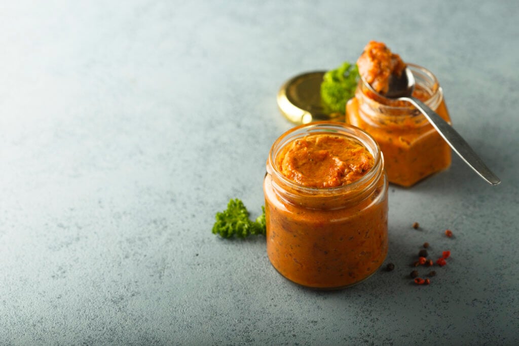 Homemade roasted pepper dip, canned