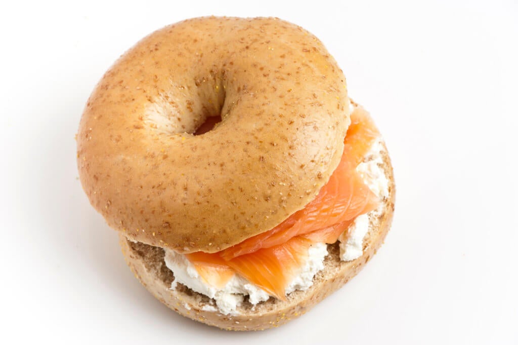Bagel with cream cheese and smoked salmon