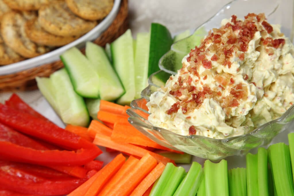 Bacon Cheese Dip with vegetable sticks
