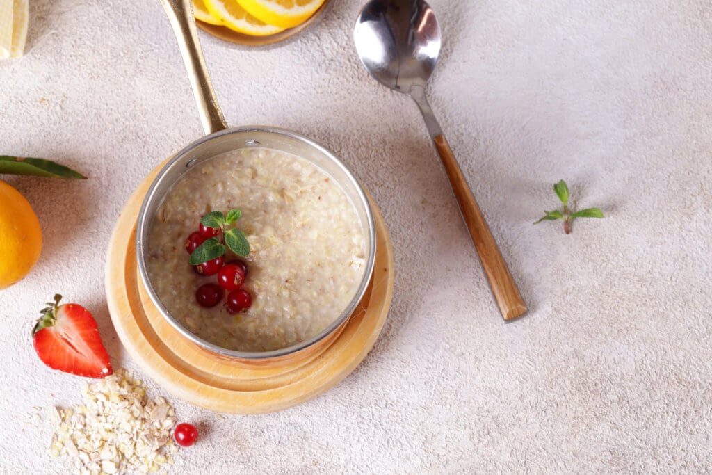 oatmeal with berries and honey for breakfast.