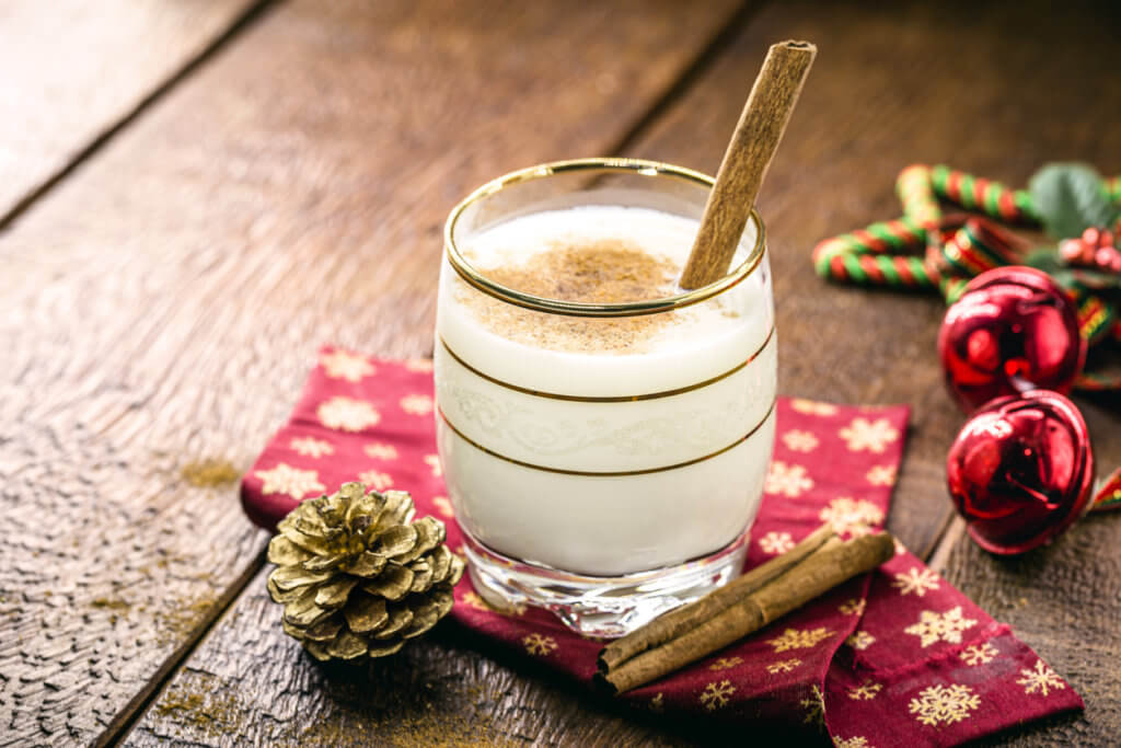 winter drink made with eggs, liqueur and cinnamon, called eggnog, coquito or Auld Man's milk.