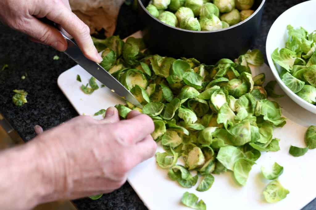 Preparing brussel sprouts for cooking