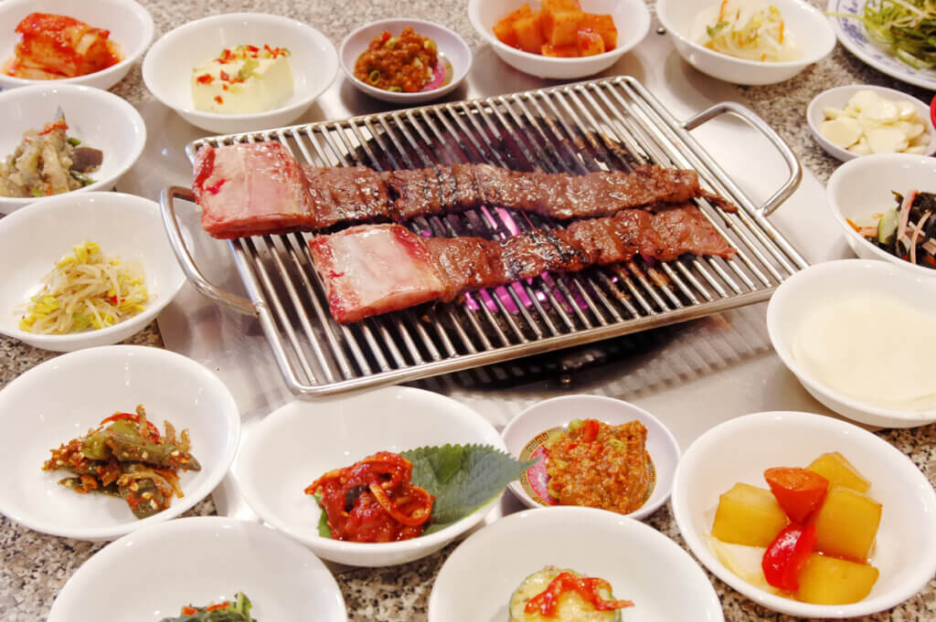 Korean BBQ kalbi beef with side dish