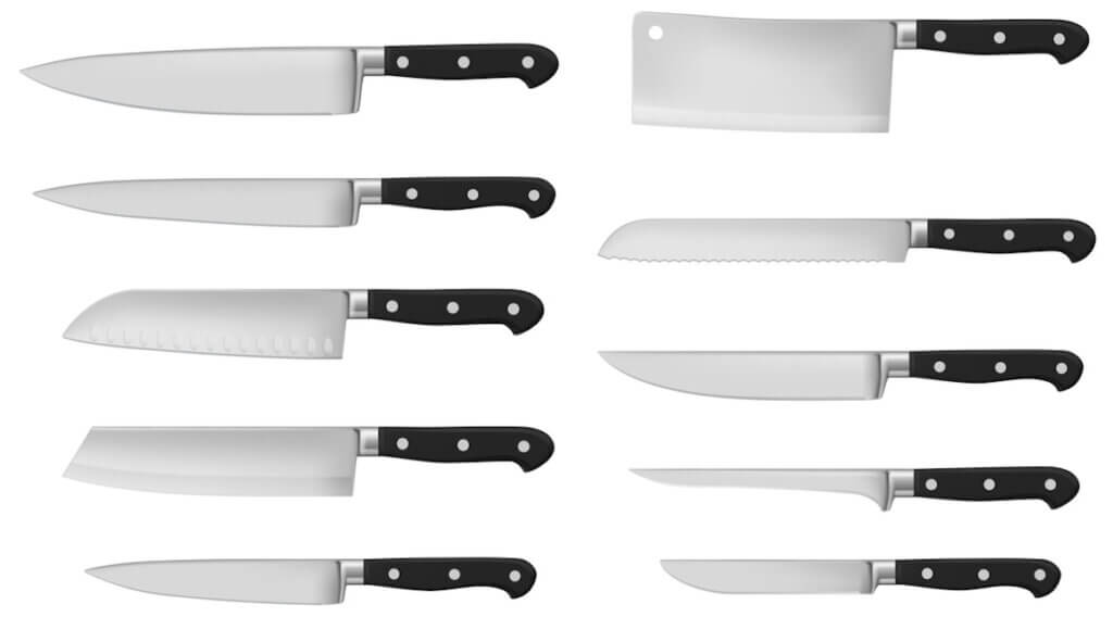 Kitchen cutlery, cooking and butchery knives
