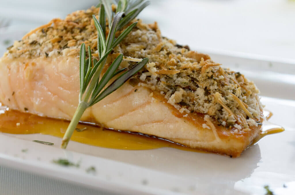 Baked Crusted Salmon with rosemary.