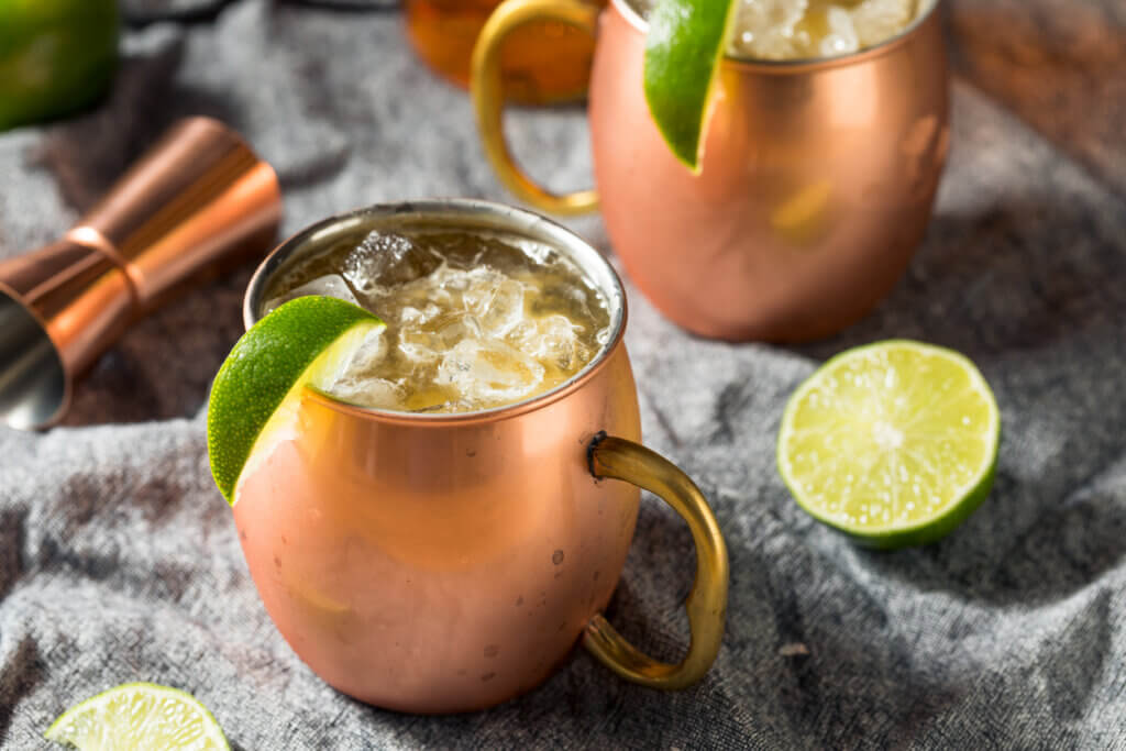 Boozy Bourbon Kentucky Mule Cocktail with Ginger Beer and Lime