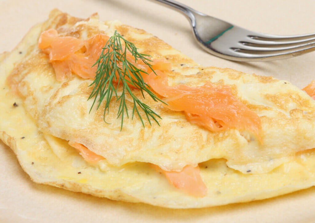 Omelet with smoked salmon and dill.
