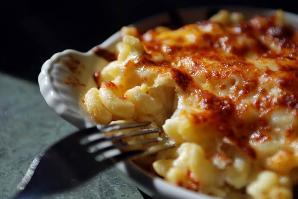 Baked Macaroni & Cheese with fork