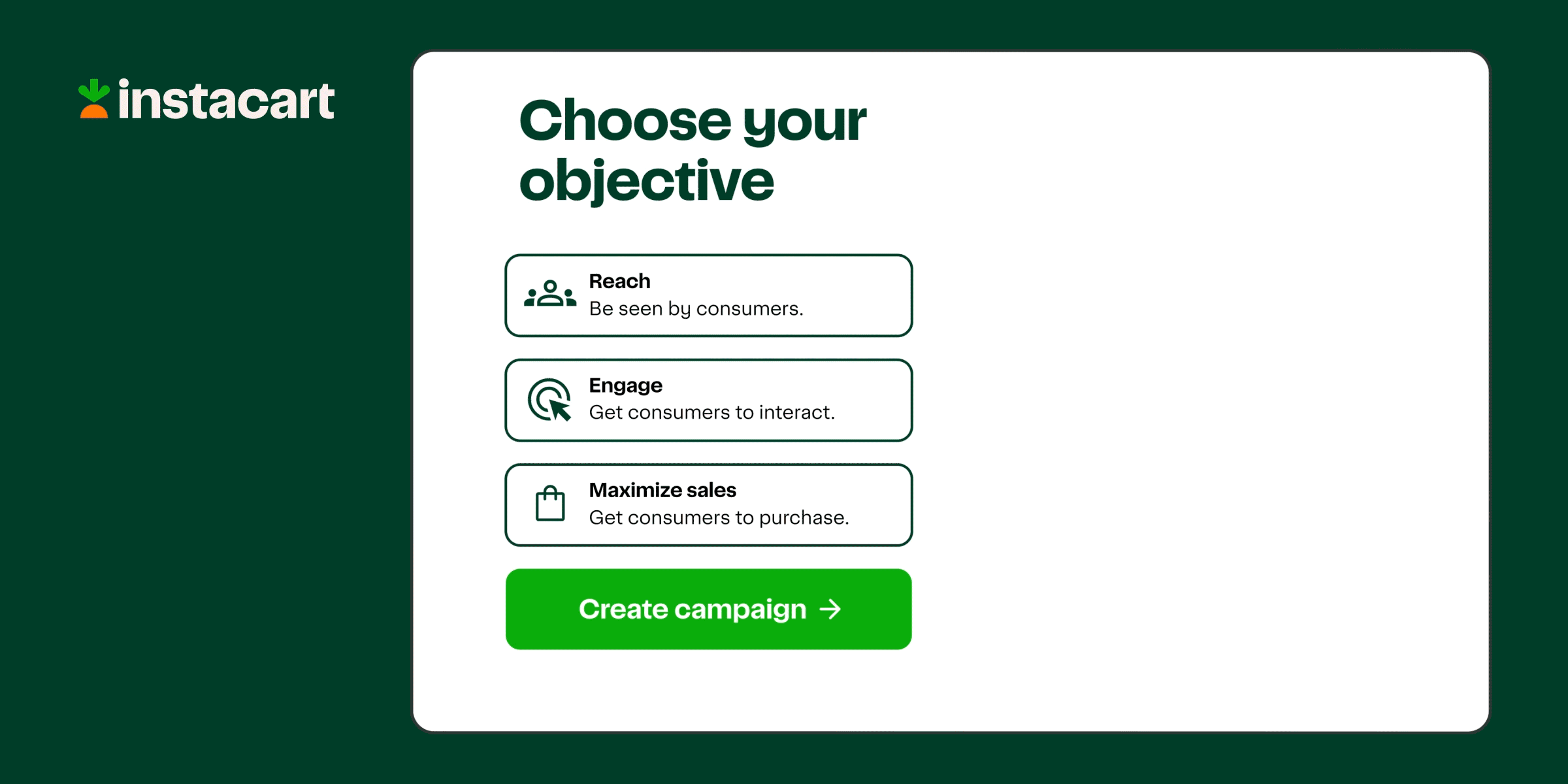Selecting different campaign objectives