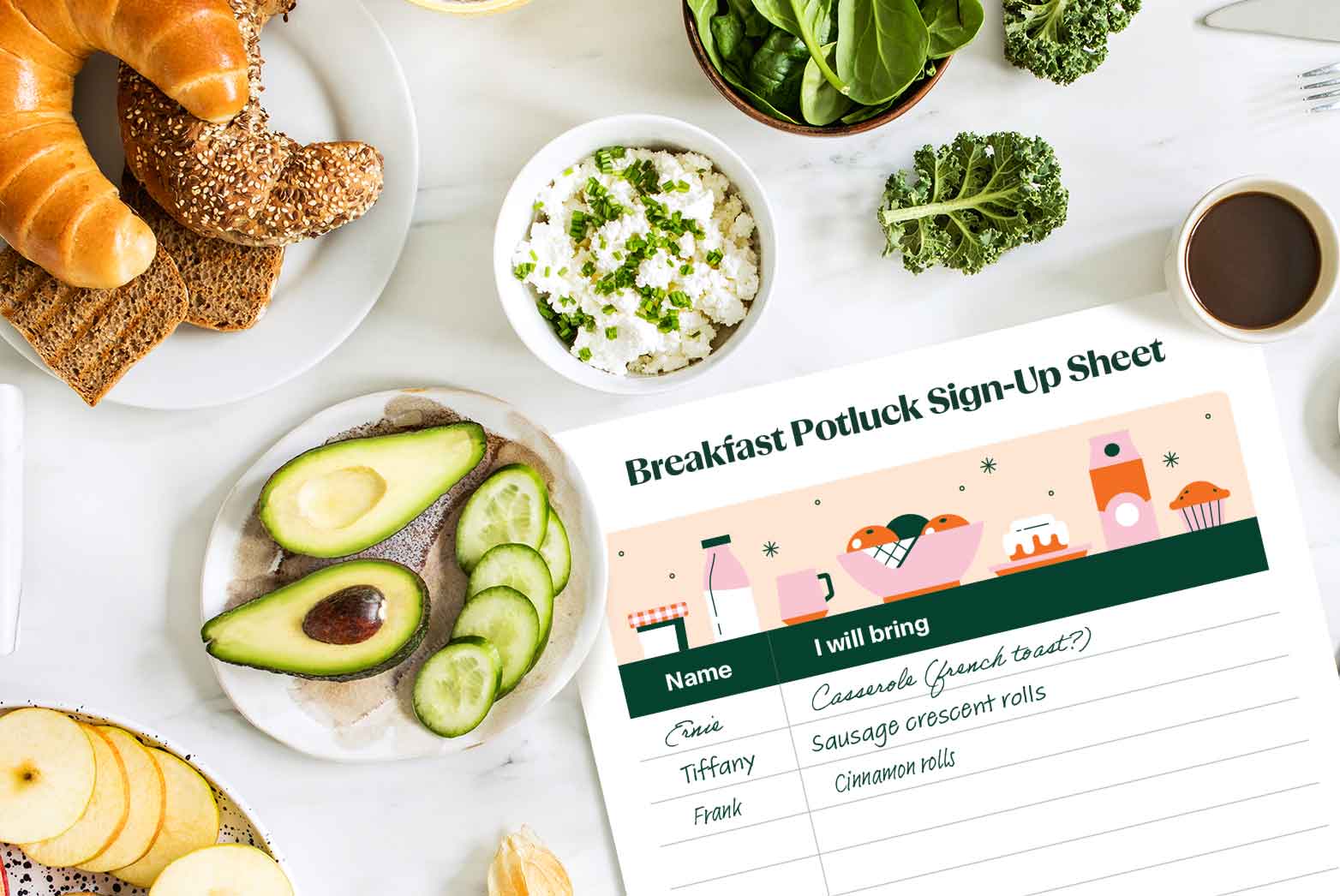 Sign-up sheet for breakfast potluck
