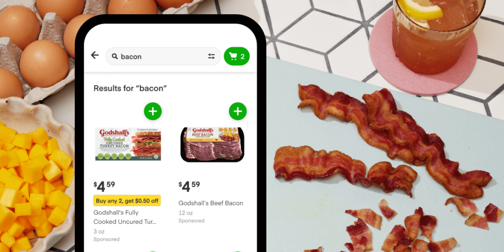search for bacon on Instacart displays Godshall's products