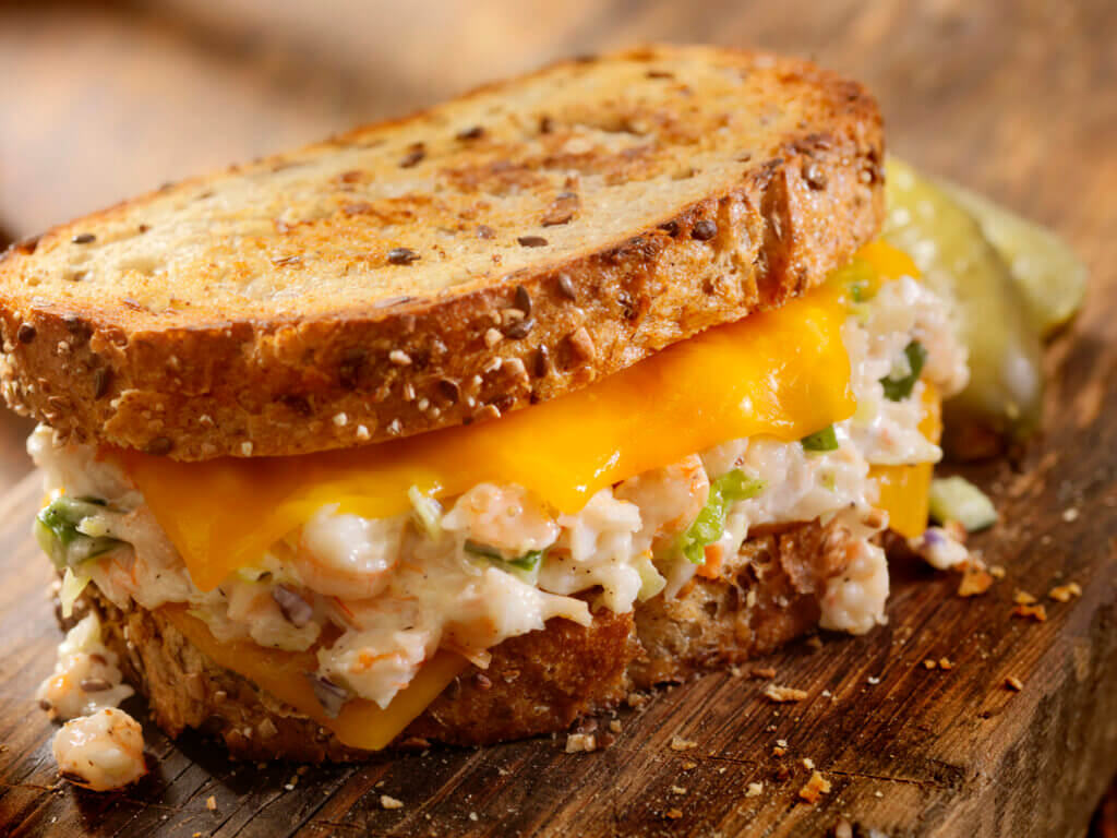 Grilled Cheese Seafood Salad Sandwich with Shrimp and Lobster