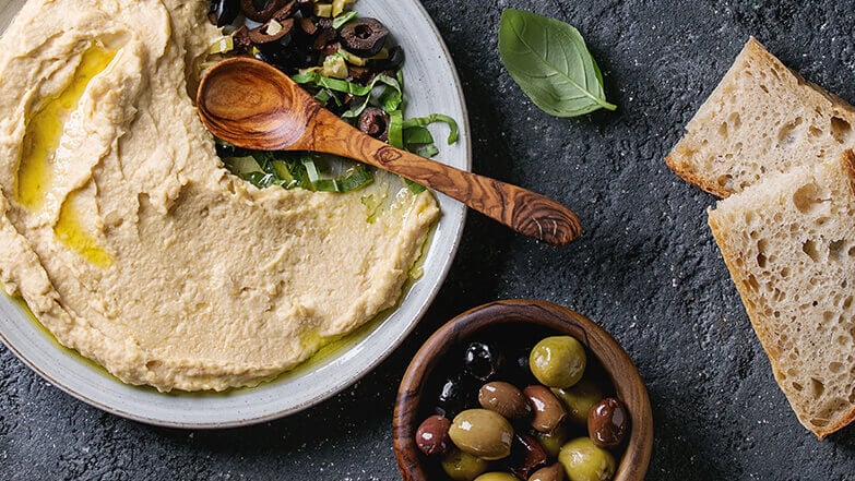 Greek olives paired with classic hummus.