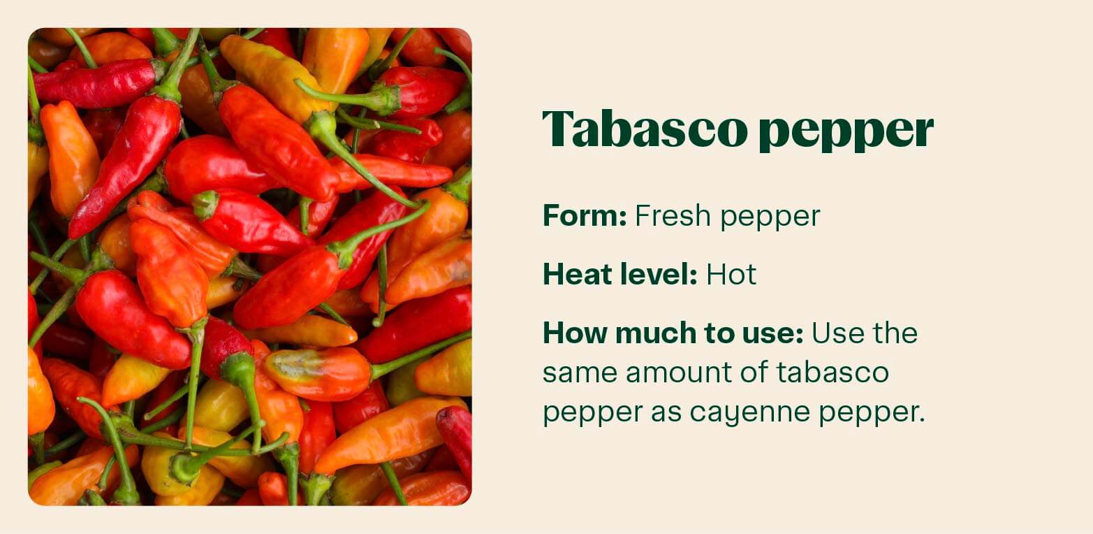 how much tabasco pepper to use to substitute for cayenne pepper