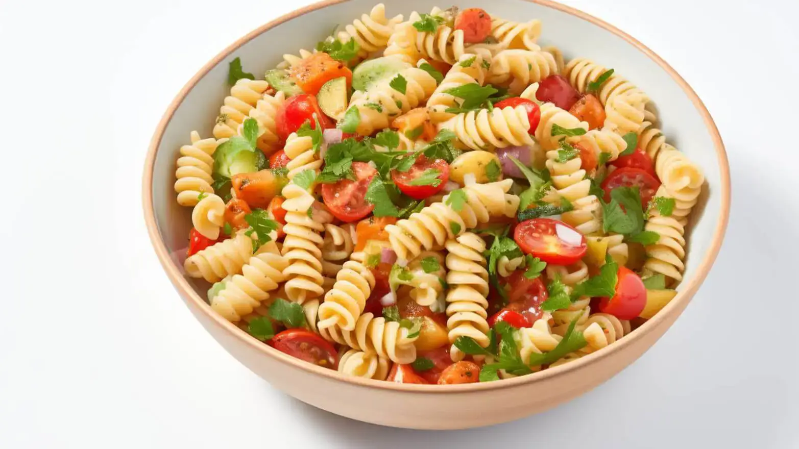 large bowl of chicken pasta salad